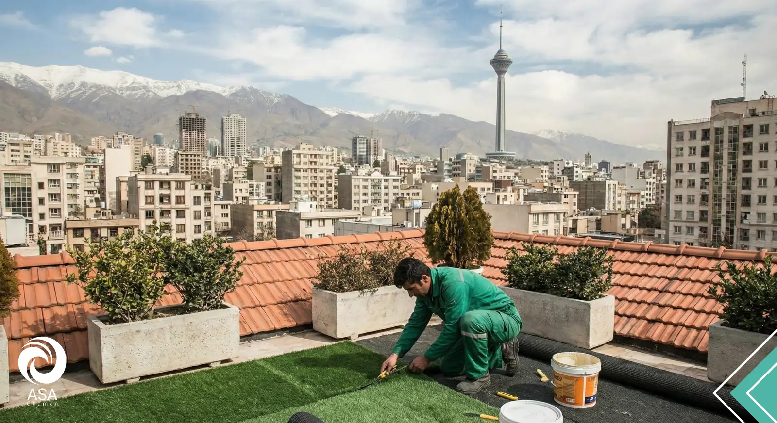 قبل و بعد اجرای چمن مصنوعی باغ ویلا