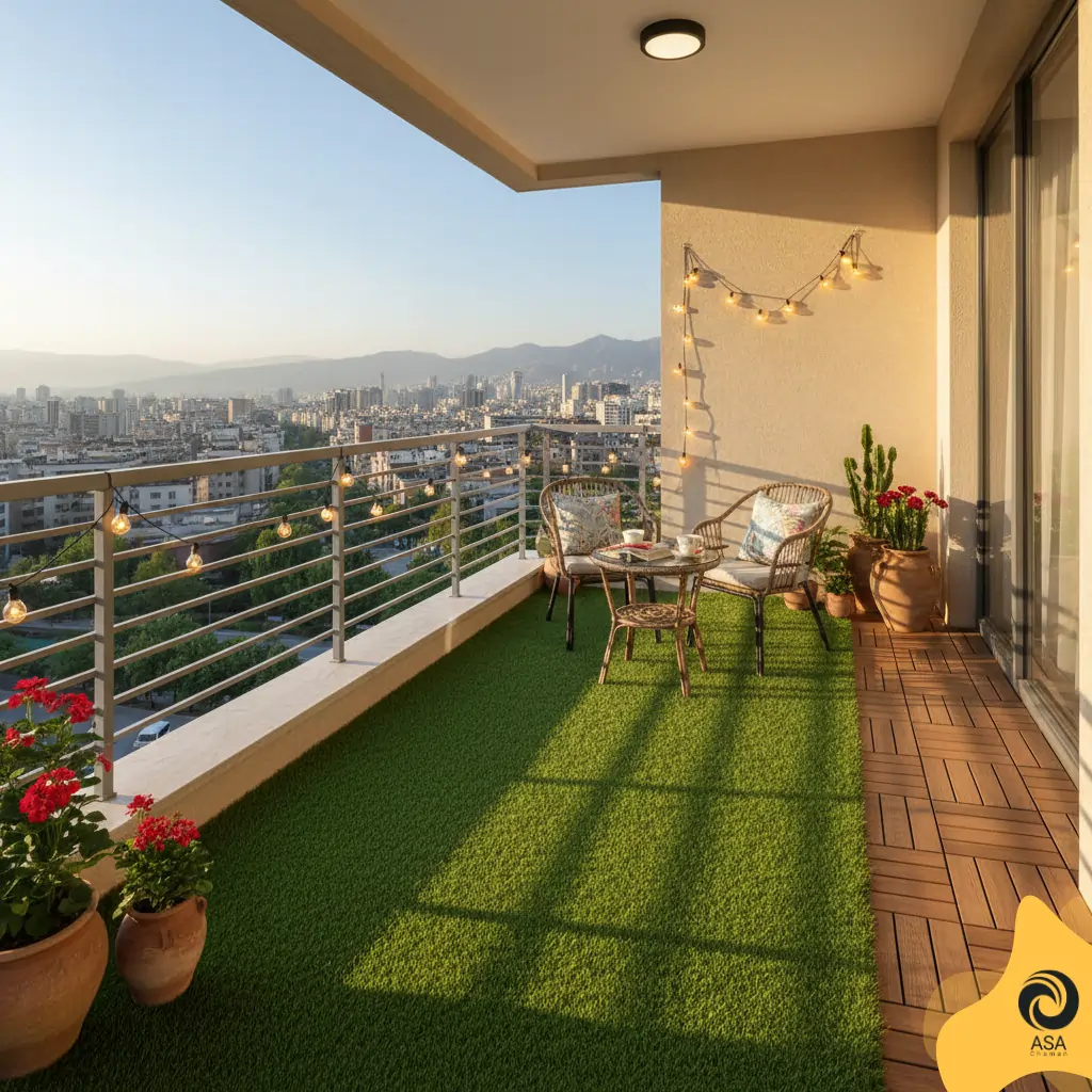 تزیین بالکن کوچک با چمن مصنوعی آسا چمن